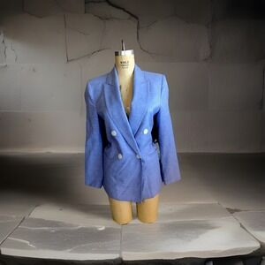 Sky Blue blazer with silver metallic threads White buttons Size XS